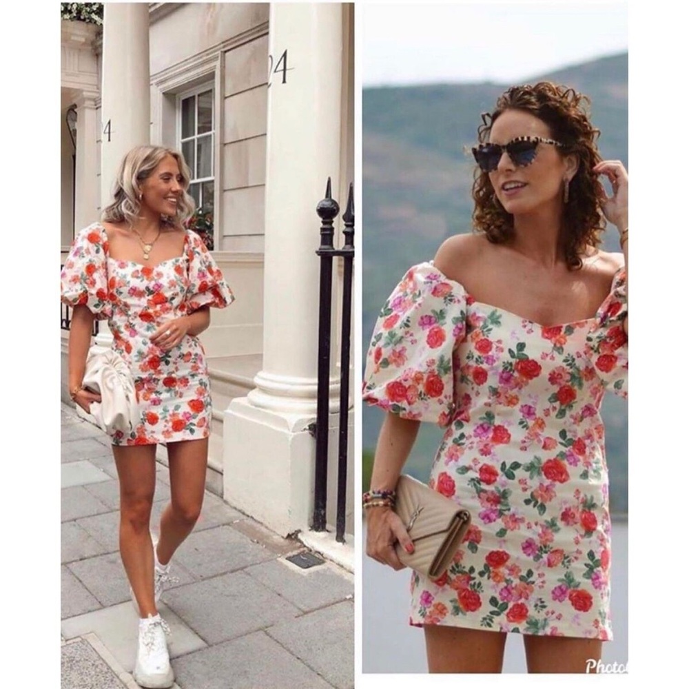 NWT ZARA THE CAROLINE DRESS S MINI FLORAL OFF SHOULDER PUFF SLEEVE Blogger Fave - Picture 6 of 16
